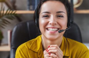 Smiling woman with headset